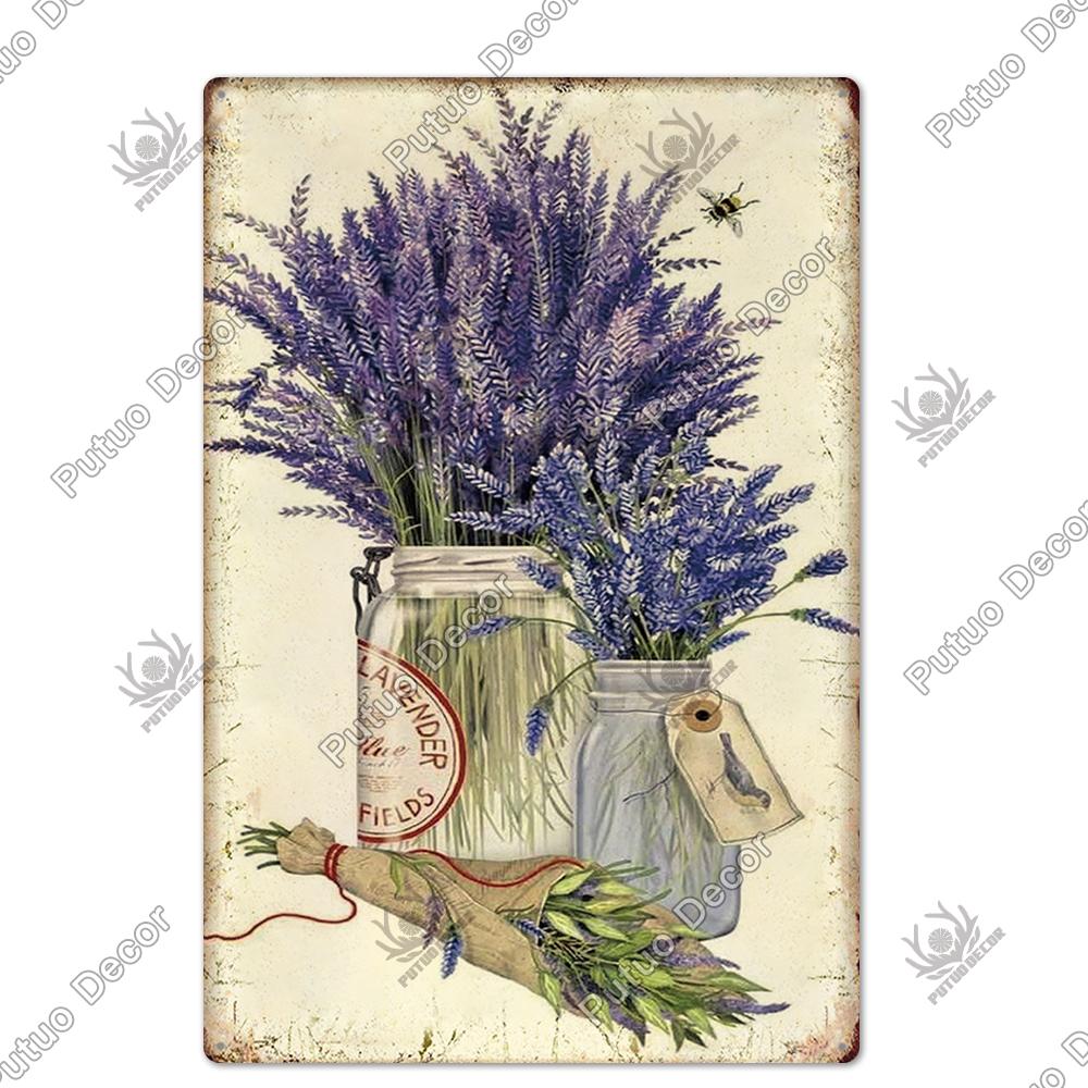Putuo Decor Flower Vintage Poster Plaque Metal Tin Sign Wall Decorative for Barn Room Kitchen Garage Iron Painting