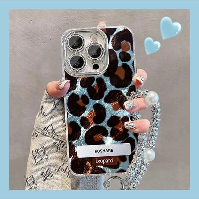 Brățară cu suport cu imprimeu leopard retro, potrivită pentru husă de telefon mobil Apple 16PRO, model folie de staniu 15, folie de protecție pentru obiectiv cu acoperire completă 14, X Advanced