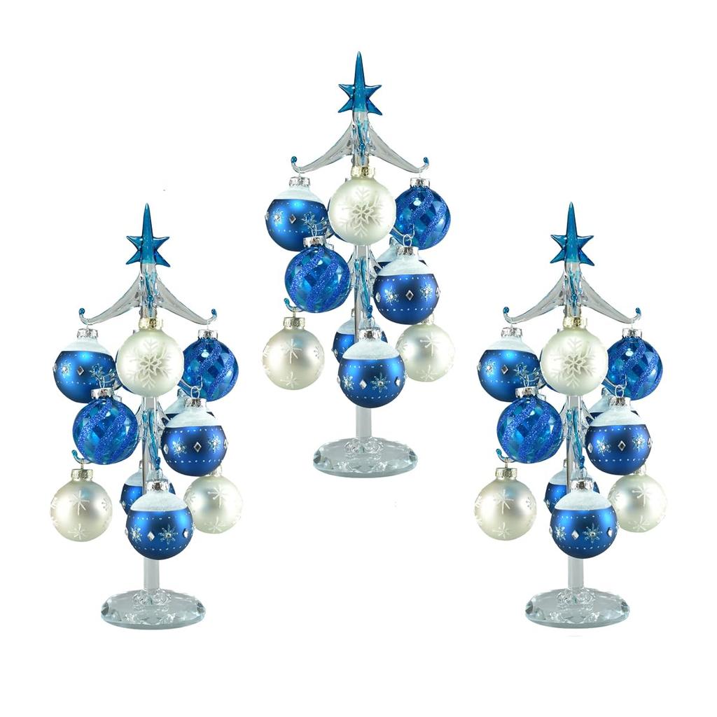 Fourcart Cute Glass Christmas Tree Ornament Set: Ball Tree Snow Blue x 3