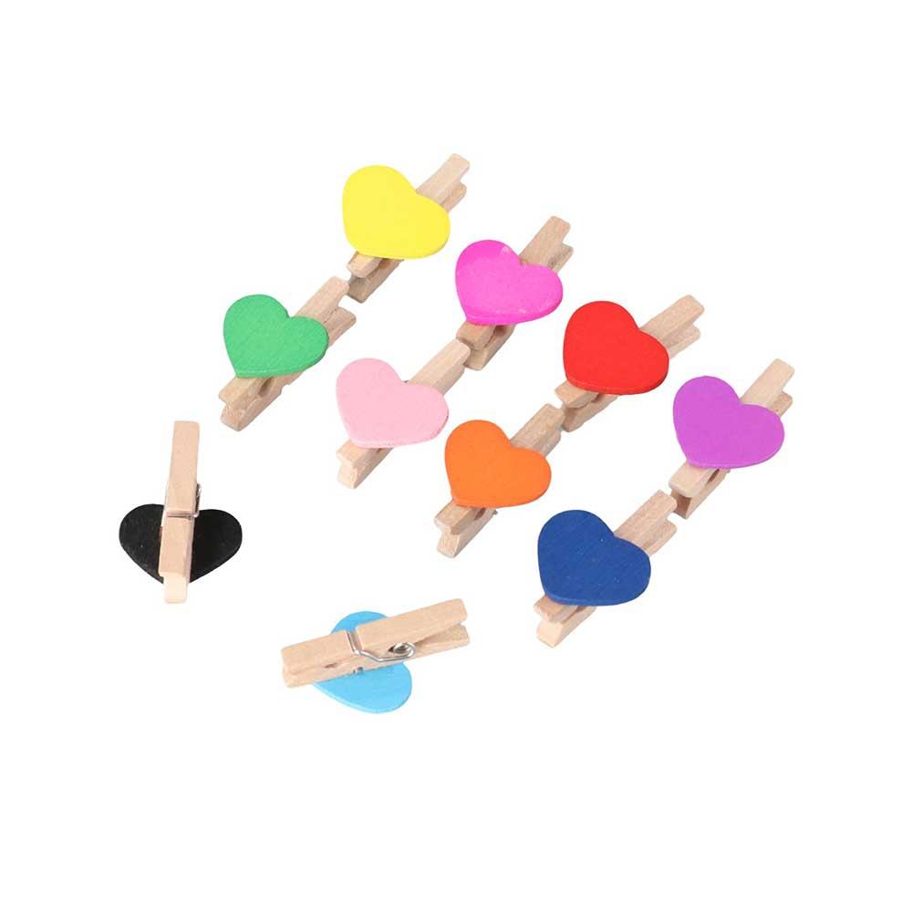 Shabby Chic Gifts Party Mini Heart Shaped Decor Supply Room Craft Wooden Photo Pegs Clips