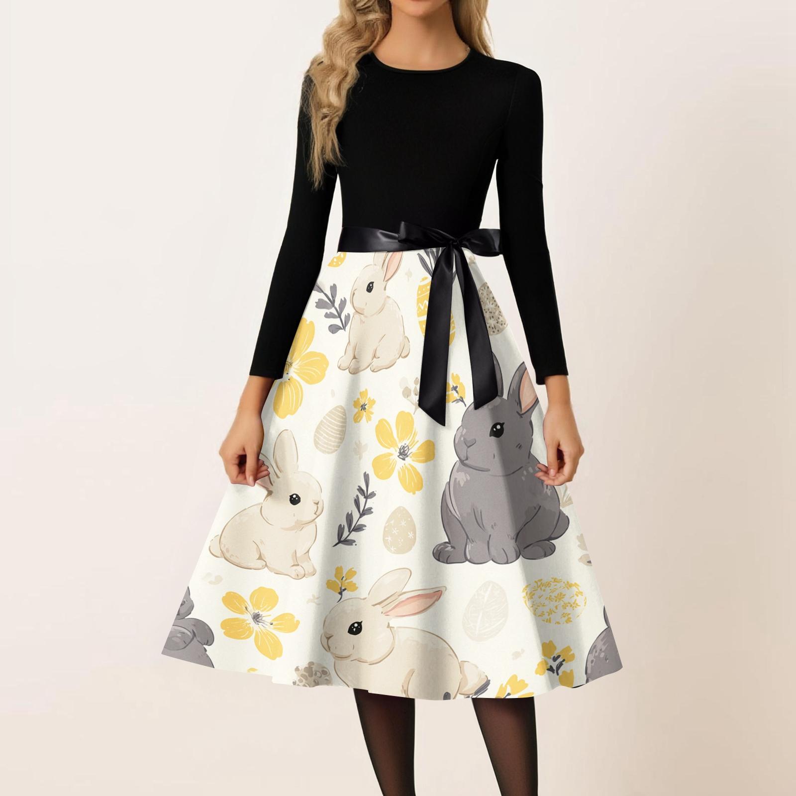 

Women s Casual Fashion Round Neck Carnival Printed Vintage Dress XL жовтий