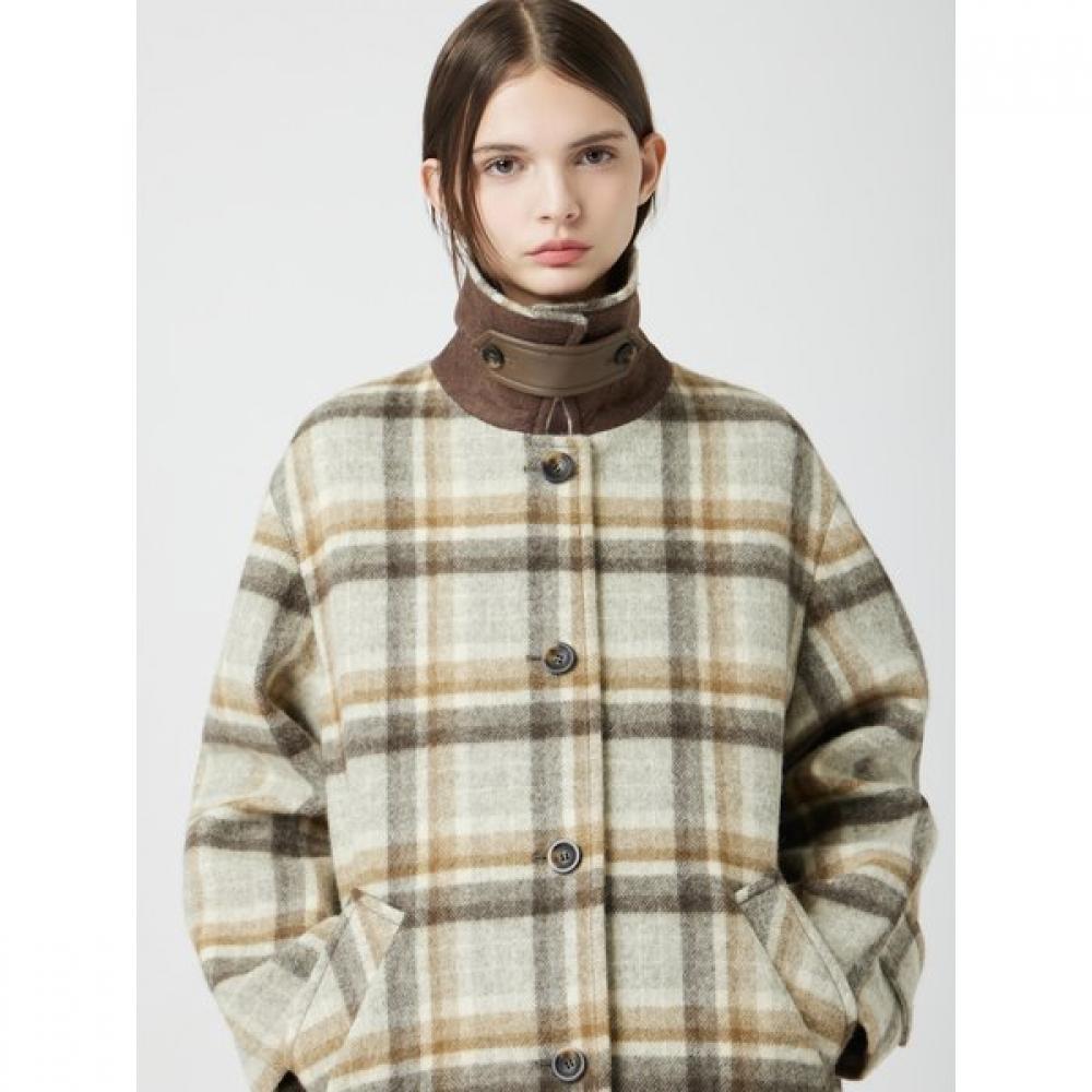 Cc Collect Alpaca Blend Check Half Coat C254msg023
