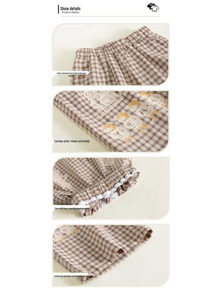Kinder Cartoon Leinen-Baumwollhose im koreanischen Stil - 9/10 Länge, Atmungsaktive Frühlings-/Herbsthose