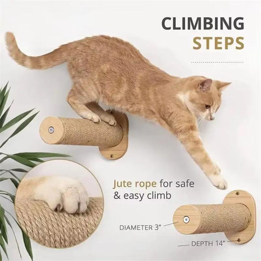Space Saving Sisal Rope Cat Stairs Wooden Wall Mounted Cat Hammock Cat Jumping Platform  Playing