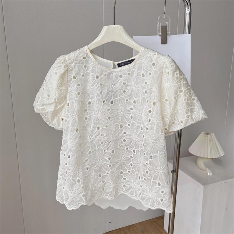 

ZANZEA Женская повседневная блузка с коротким рукавом и круглым вырезом, вышитая в стиле пэчвоук L