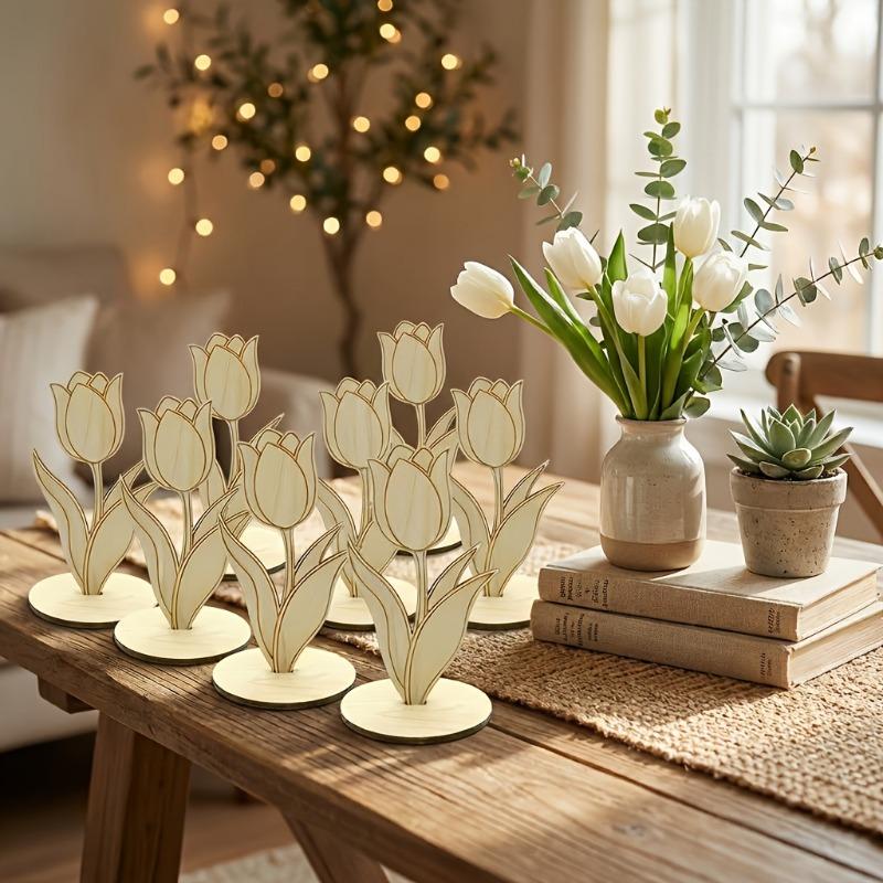30pcs Wooden Tulip Decoration Set Standing Tulip Floral Arrangement for Party Centerpieces Weddings Birthdays Mother's Day Decor