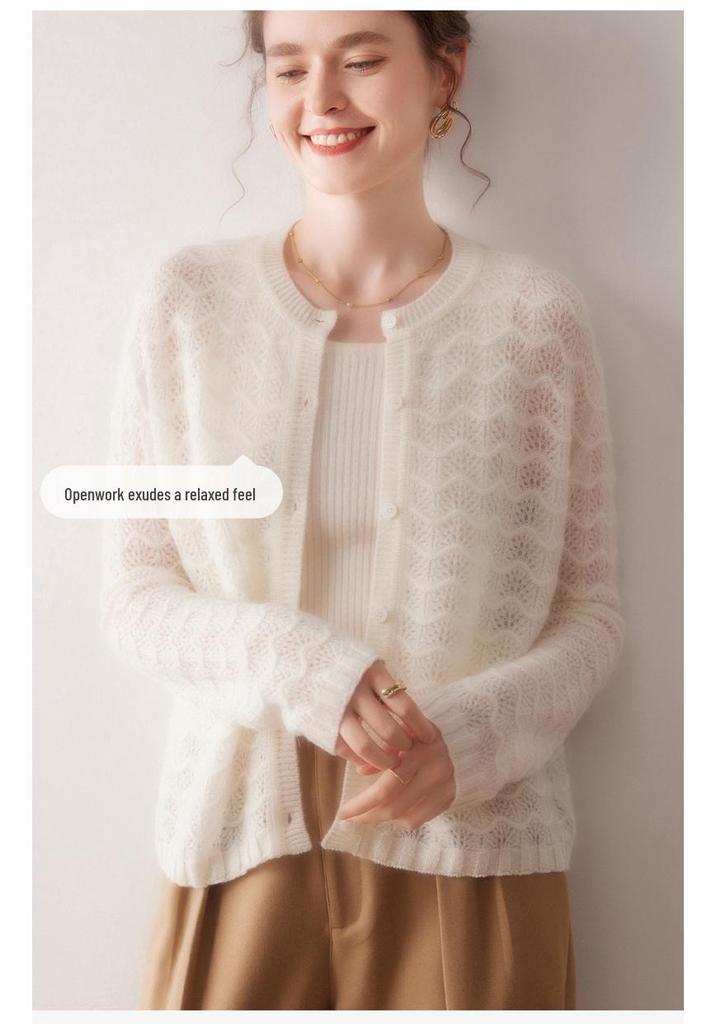 2025 A/W Women's Round Neck Wave Pattern 100% Cashmere Cardigan Sweater