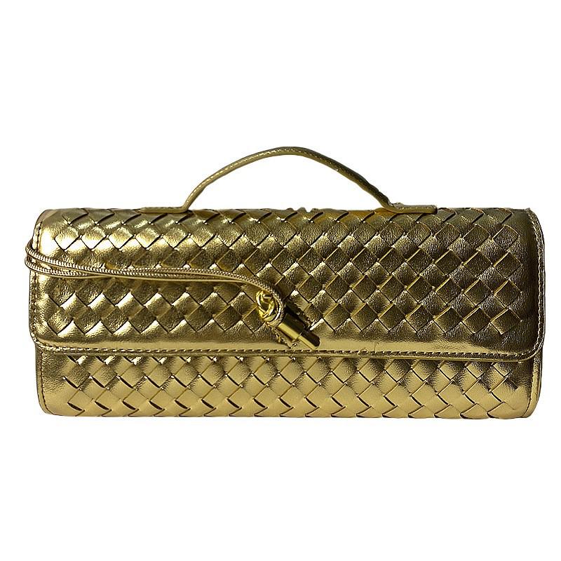 Handmade Woven Leather Baguette: Soft, Solid Color Crossbody Handbag for Women