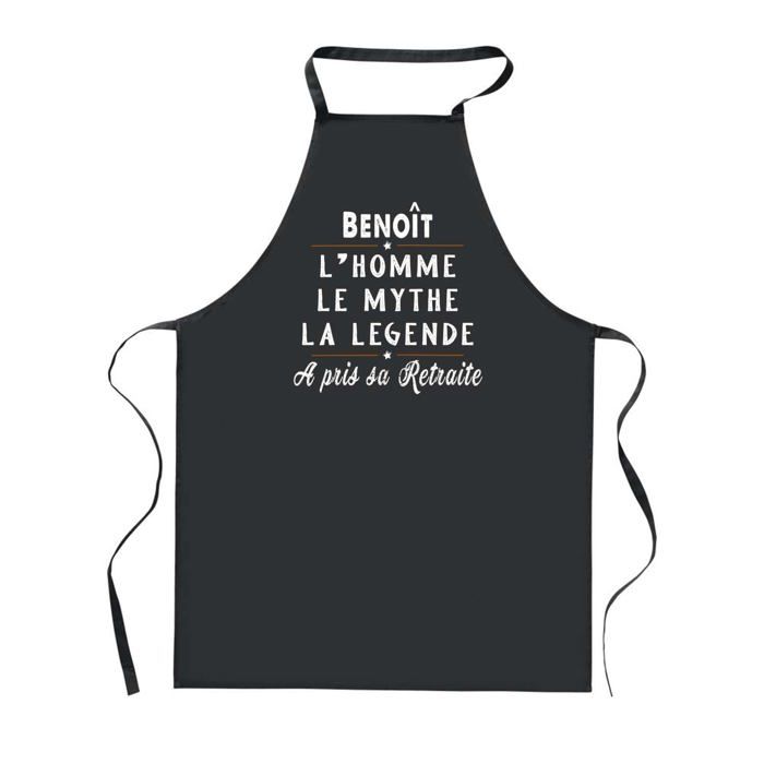 Tablier de cuisine - Benoît Retraite - Noir - Coton résistant - Impression bretonne (Made in France)