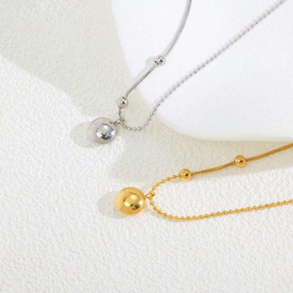 Korean Light Luxury Lucky Doudou Necklace Niche Gold And Silver Women'S Non-Fading Titanium Steel Collarbone Chain