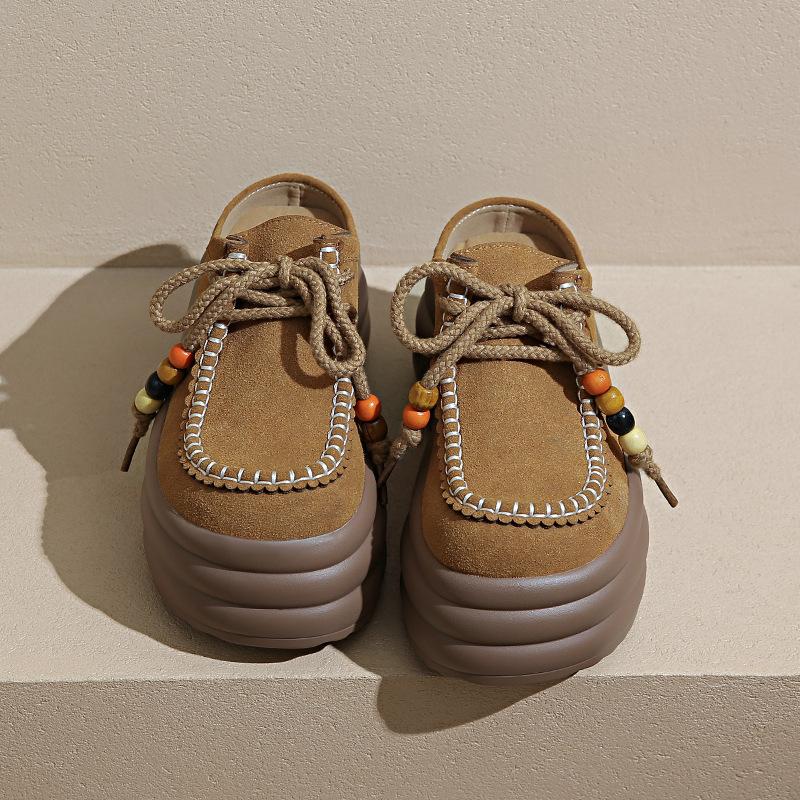 

2025 new ethnic style lanyard beaded round head Boken shoes platform sole one pedal lazy bag head half slippers 39 коричневый