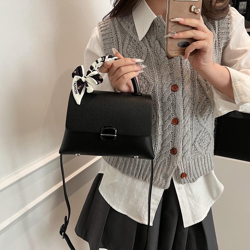 New Fashion Simple Silk Scarf Contrasting Color Portable Shoulder Crossbody Trendy Women's Bag