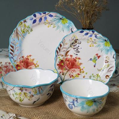 Vintage French Style Ceramic Plate Light Luxury High End Restaurant Salad Plates Home Afternoon Tea Dessert Fruit Flat Plate