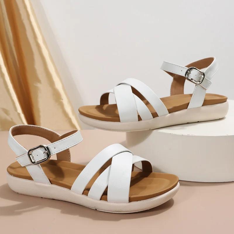 New Women Shoes Large Size Flat Bottom Cross Sandals for Women Fashion Casual Shoes for Women Sandalias De Mujer