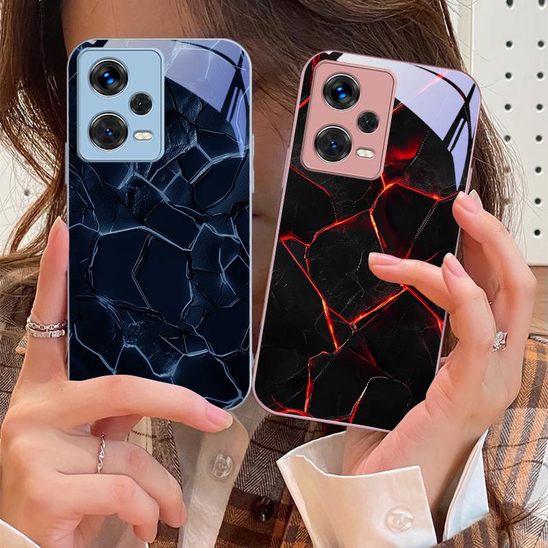 Padrão de textura de lava vermelha Para Xiaomi 14 Ultra 13 Lite Redmi Note 13 11 Pro 12 Plus Poco X6 3 Pro F4 6 GT Capa de Celular de Vidro Temperado