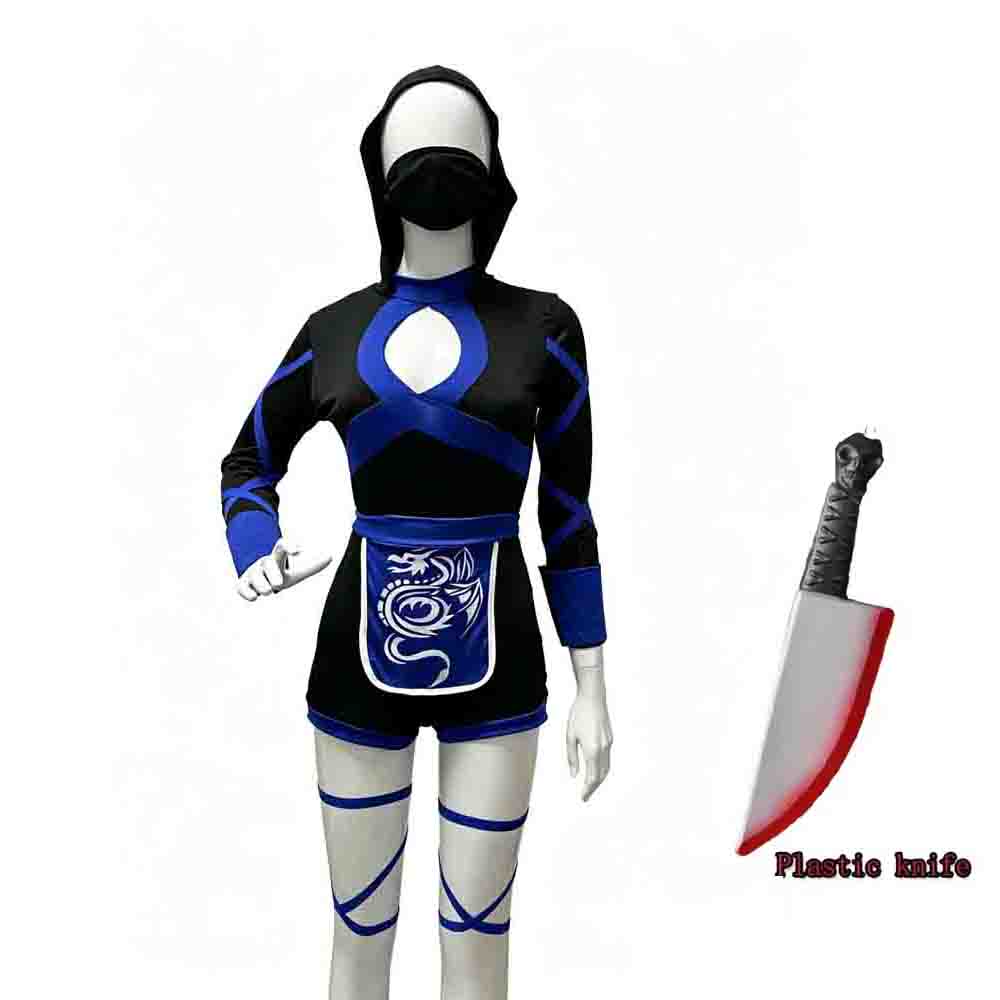 Sexy Women Killer Cosplay Costume Black Blue Samurai Warrior Outfit for Halloween Carnival Party