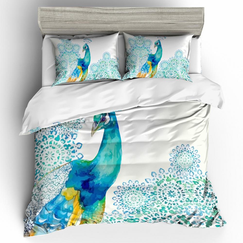 Peacock Print Bedding Set,Watercolor Peacock Pattern Duvet Cover Set with Zipper Pillowcase Gifts Multi Styles
