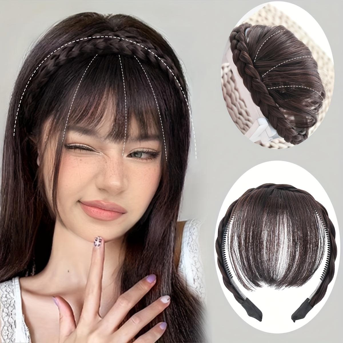 

Повязка на голову с синтетической челкой, 1 шт., повязка на голову с челкой спереди, наращивание волос с бахромой, повязка на голову из синтетических волос для женщин