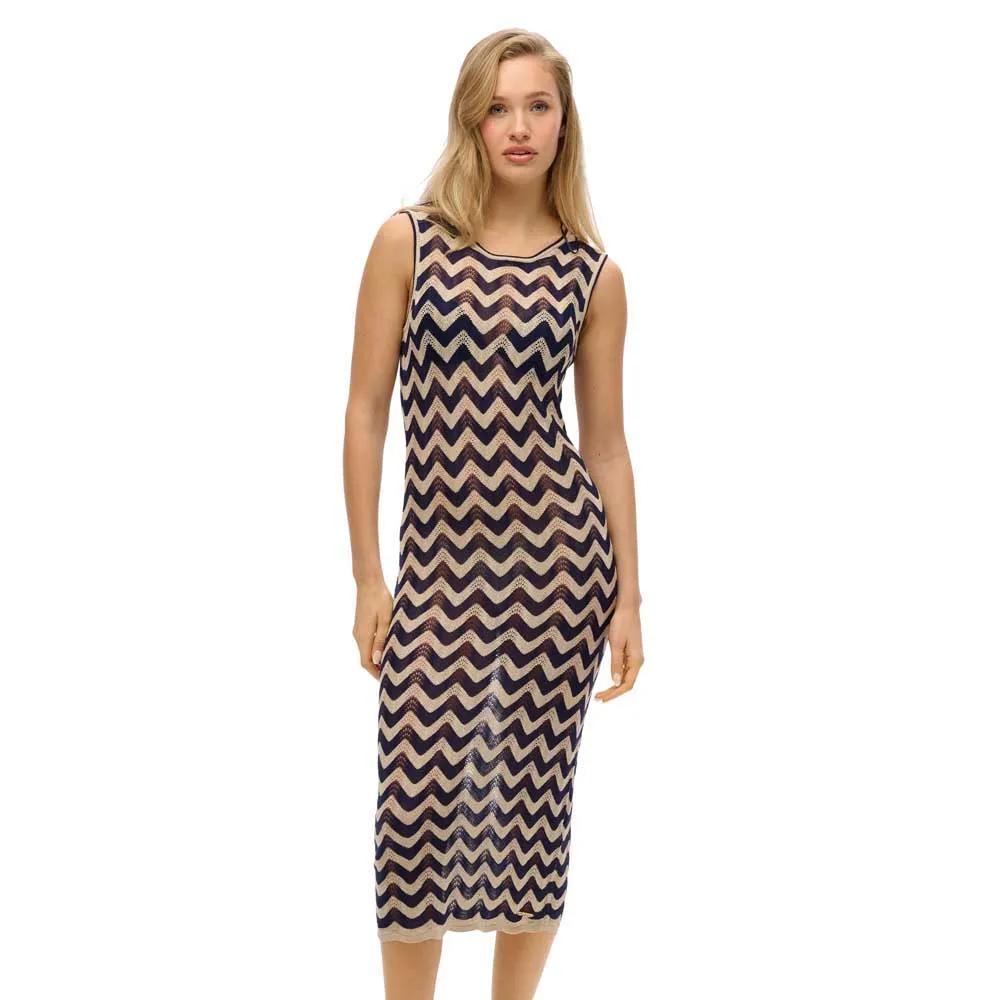 Joom Superdry Damen Blau Zigzag Freizeitkleid Häkeln Mittellang Cm
