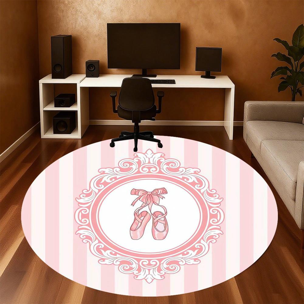 1pc Ballerina ShoesPink Stripes Round Chair Mat Area Rug - Non-Slip, Floor Mat for Office, Bedroom, Home Decor Christmas Gift P0811427