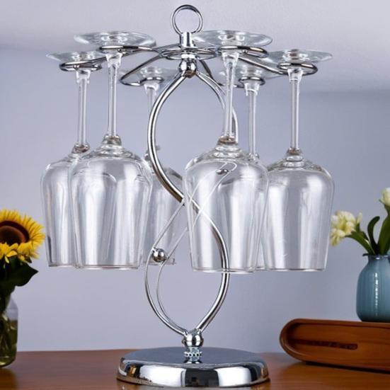 Metal Wine Glass Holder Freestanding Rack for 6 Glasses Compact Goblet Organizer for Kitchen Countertop And Bar