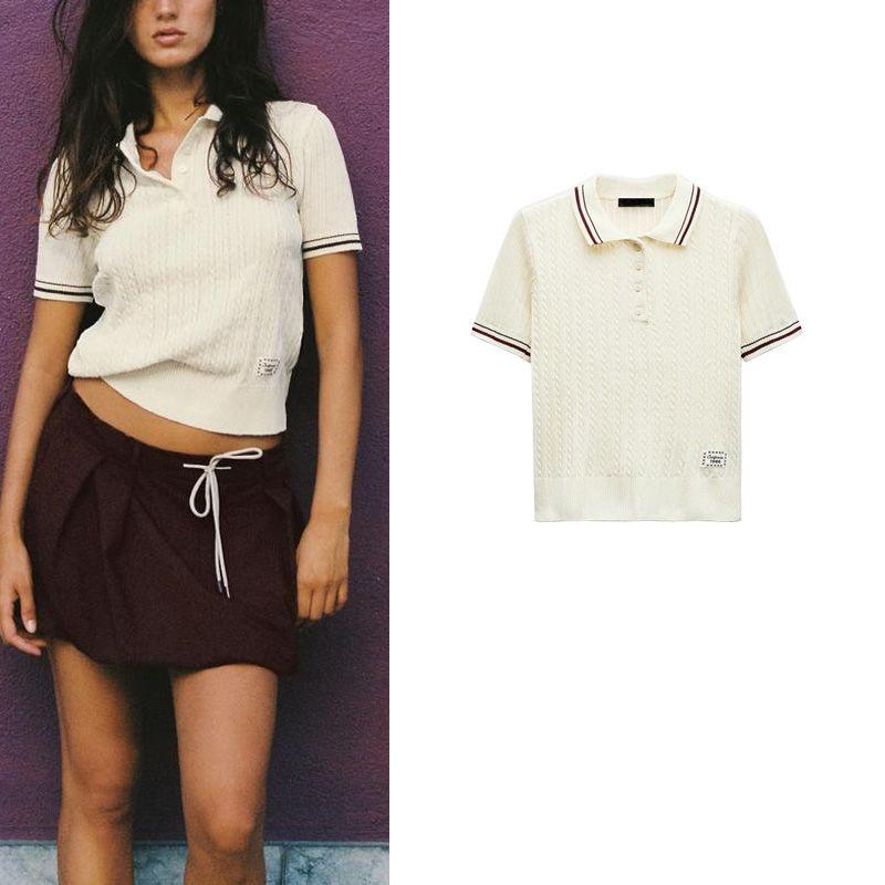 Spring New Arrival Easiest for Match Commute Leisure Tops Rib Eight-Strand Knitted Short-Sleeved Lapel Polo Shirt 5644851