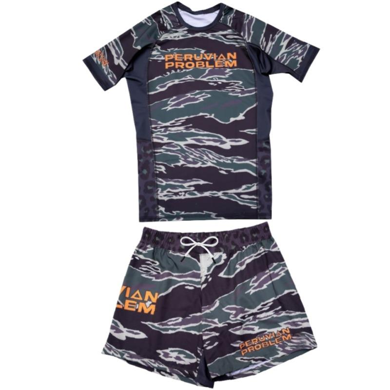 2026 Neues Herren-Camouflage-Thema Anzug, Strapazierfähiges Zweiteiliges Set mit Kurzarm und Shorts, Schweißableitender und Atmungsaktiver Trainingsanzug