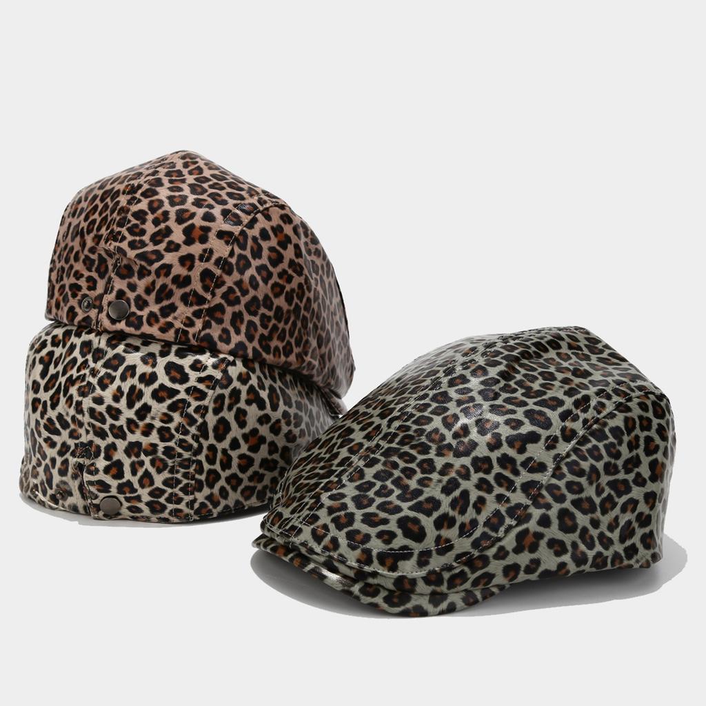 Unisex Beret Leopard Print Painter Hat British Cabbie Hat for Autumn Winter Flat Hat for Daily Wear Cabbie Hat
