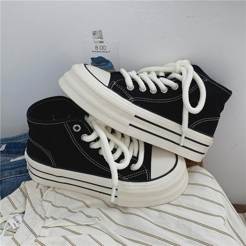 Autumn mid-top platform student canvas shoes women's dopamine board shoes sports and leisure women's shoes