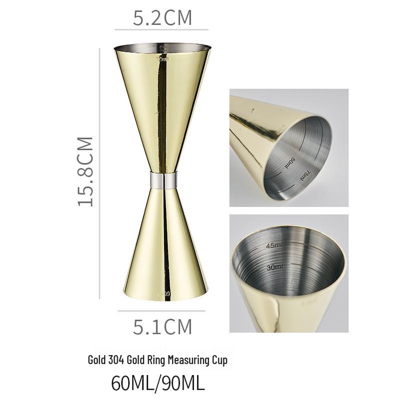 Double-Headed Stainless Steel 304 Gold Ring Jigger with Scaled Measuring Cup for Cocktails