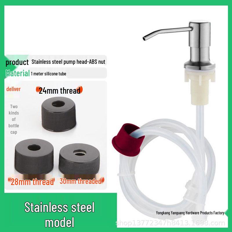 Stainless Steel Soap Pump Dispenser with Extended Tube for Sink, No-Drill Installation.