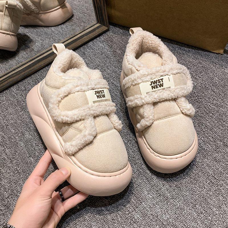 Winter new velvet thickened cotton slippers women's fashion Velcro indoor thick-soled thermal bag and cotton shoes