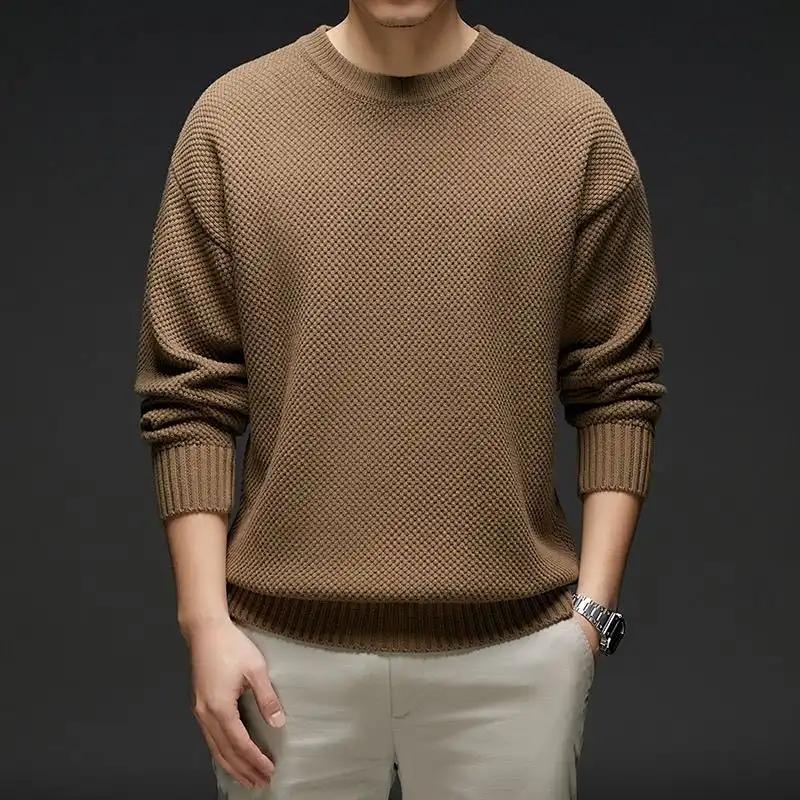 Dopamin Nízký Límec Pletený Pánský Svetr s Kulatým Výstřihem a Dlouhým Rukávem Podzim Zima Volný