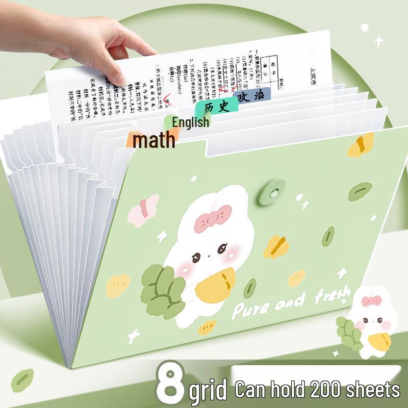 A4 Accordion Folder: Student Test Paper Holder with 12 Pockets, 8 Pockets Cute Transparent Organizer.