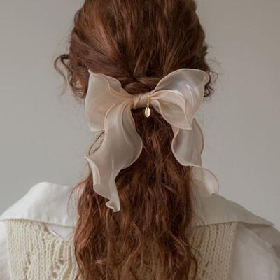 MERRYMOTIVE Salmon Organza Ruffle Ribbon Hairpin