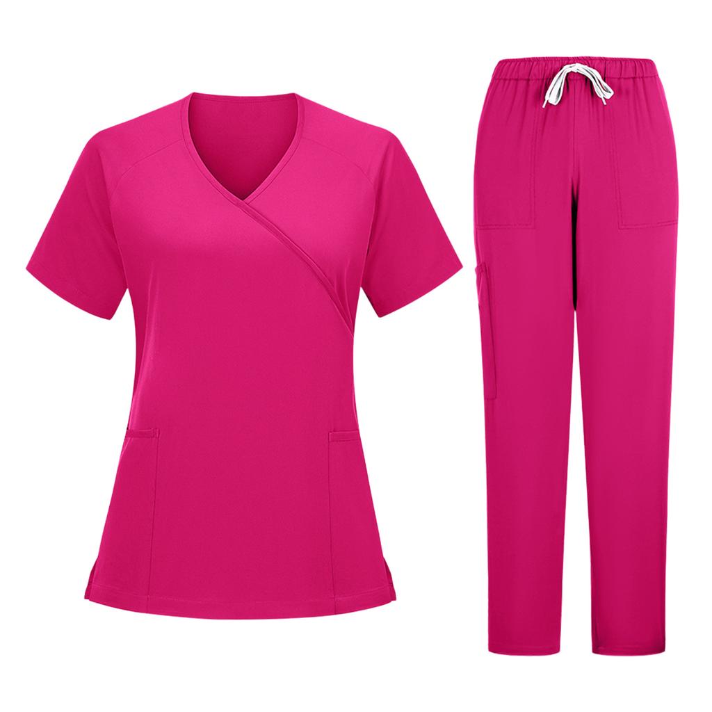 Damen V-Ausschnitt Kurzarm Zweiteiliges Uniform Set für die Arbeit