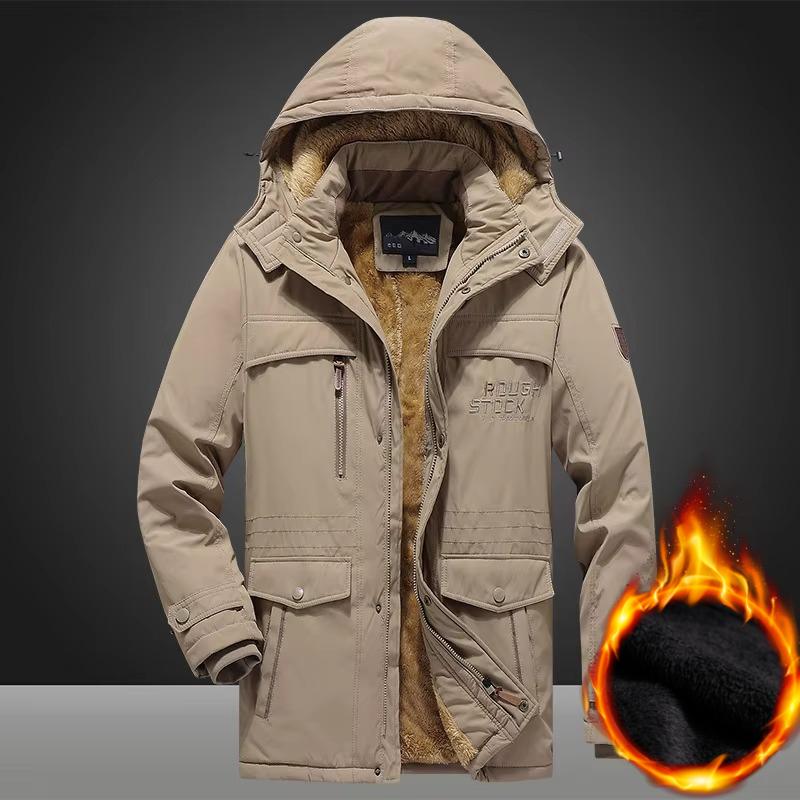Waterproof Mid-Length Thick Hooded Men's Jacket Outdoor Casual
