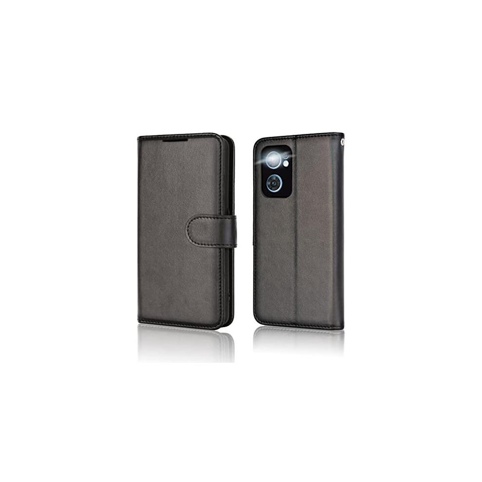 (Schwarz) PU-Leder Wallet Case für Oppo Find X5 Lite 5G, Flip Schutzhülle mit Geldbörse Kartenhalter, Ständer & Armband, Magnetverschluss