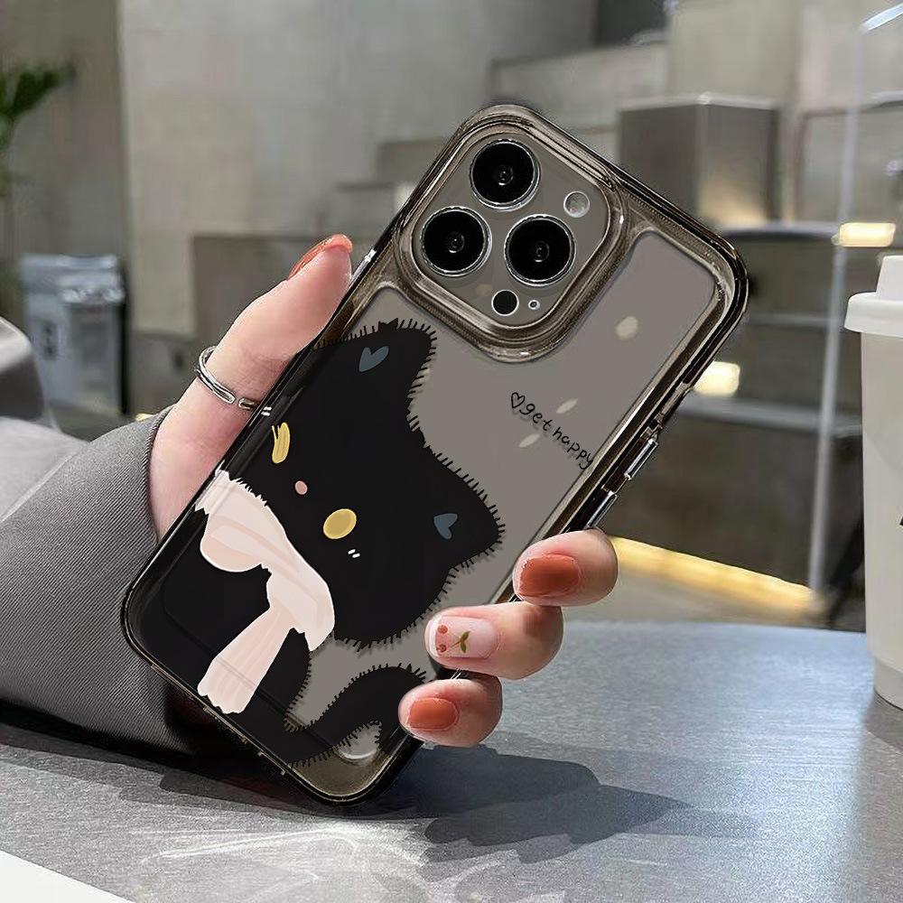 Cute Wind Simple Black Cat iPhone17ProMax Mobile Phone Case Apple 16Pro Soft Case 13 Transparent Protective Case