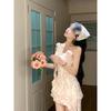 Women's casual spring and summer new textured fairy short skirt sweet three-dimensional flower floral streamer slip dress