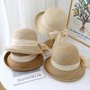Women's Knitted Straw Fisherman Hat Bow Ribbon Wide Brim Sun Hat Breathable Uv Protection For Beach Wedding & Travel Foldable