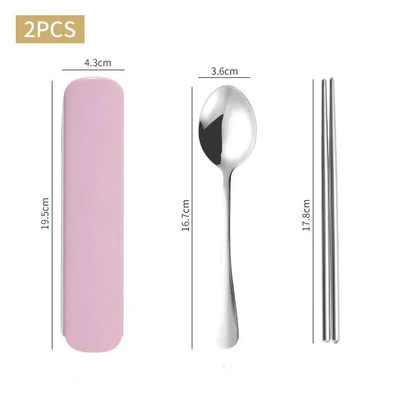 1set Household Stainless Steel Portable Tableware Chopsticks Spoons Forks Two/Three Piece Set with Box Plate sets luxury Fork