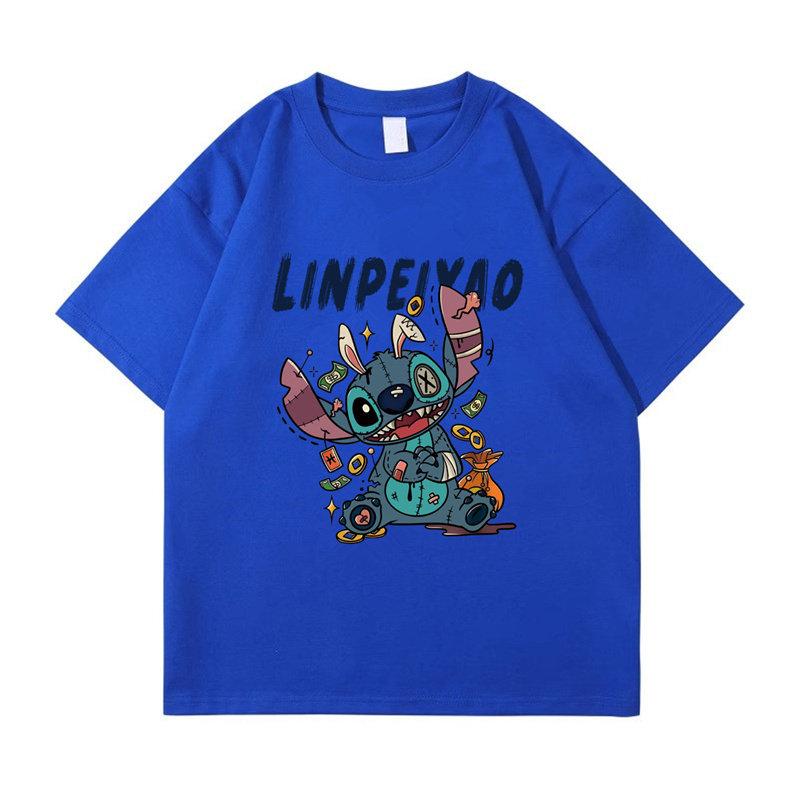 

Japanese retro Stitch pure cotton shortsleeved Tshirt for Unisex and Unisex 2025 new style couple oversized halfsleeved top S