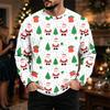 Men's Casual Loose Fit Neck Long Sleeve Top with Christmas Print, Winter Base Layer