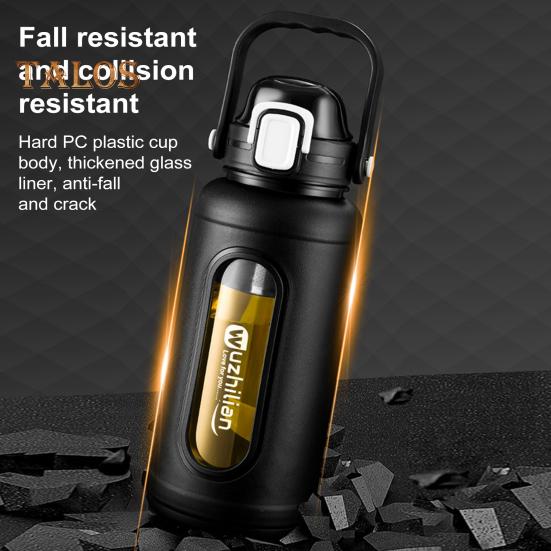 1500ml skleněná láhev na pití se slámovou rukojetí Nerezový čajový spařovač a silikonové pouzdro s ochranou proti úniku motivační láhev na vodu pro každodenní pití