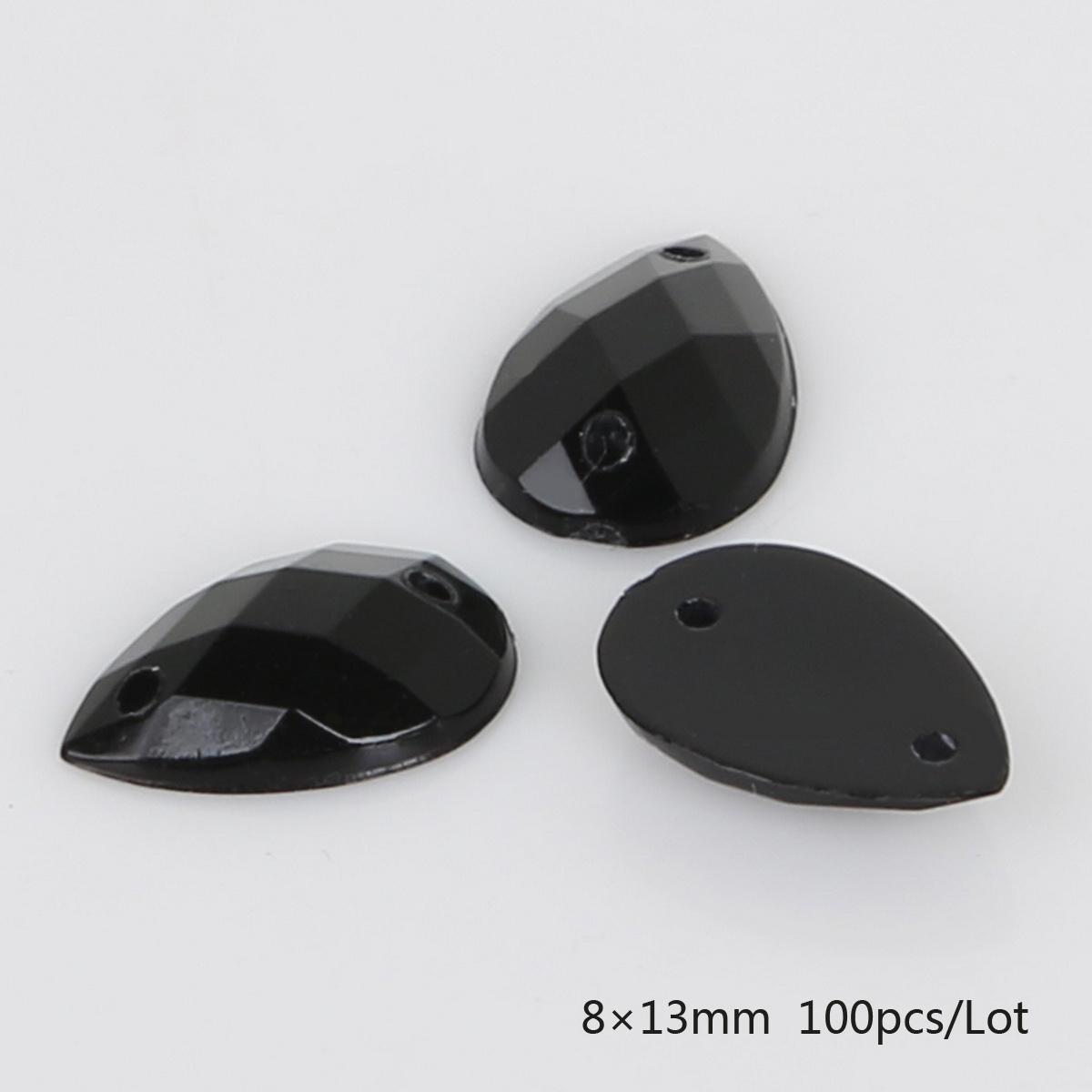 100 Pezzi Strass Flatback da Cucire Occhio di Cavallo Perline Acriliche da Cucire Pietre di Cristallo Strass Per Decorazione Vestiti Fai da Te 8x13mm nero