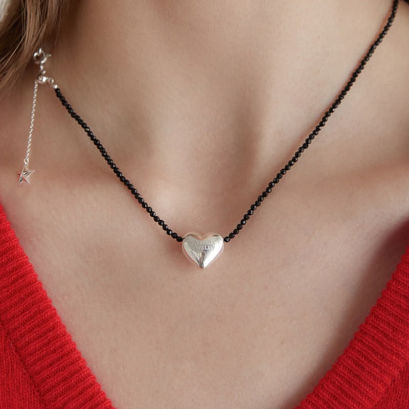 

TATIANA Black Shiny Heart Bead Necklace NZ2150 Gold Plated