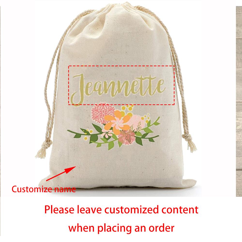 

Personalized Muslin Favor Bags Floral Bridesmaid Gifts Wedding Favor Bags Birthday Bridal Shower Bachelorette Party Decoration 4pcs 13X18cm