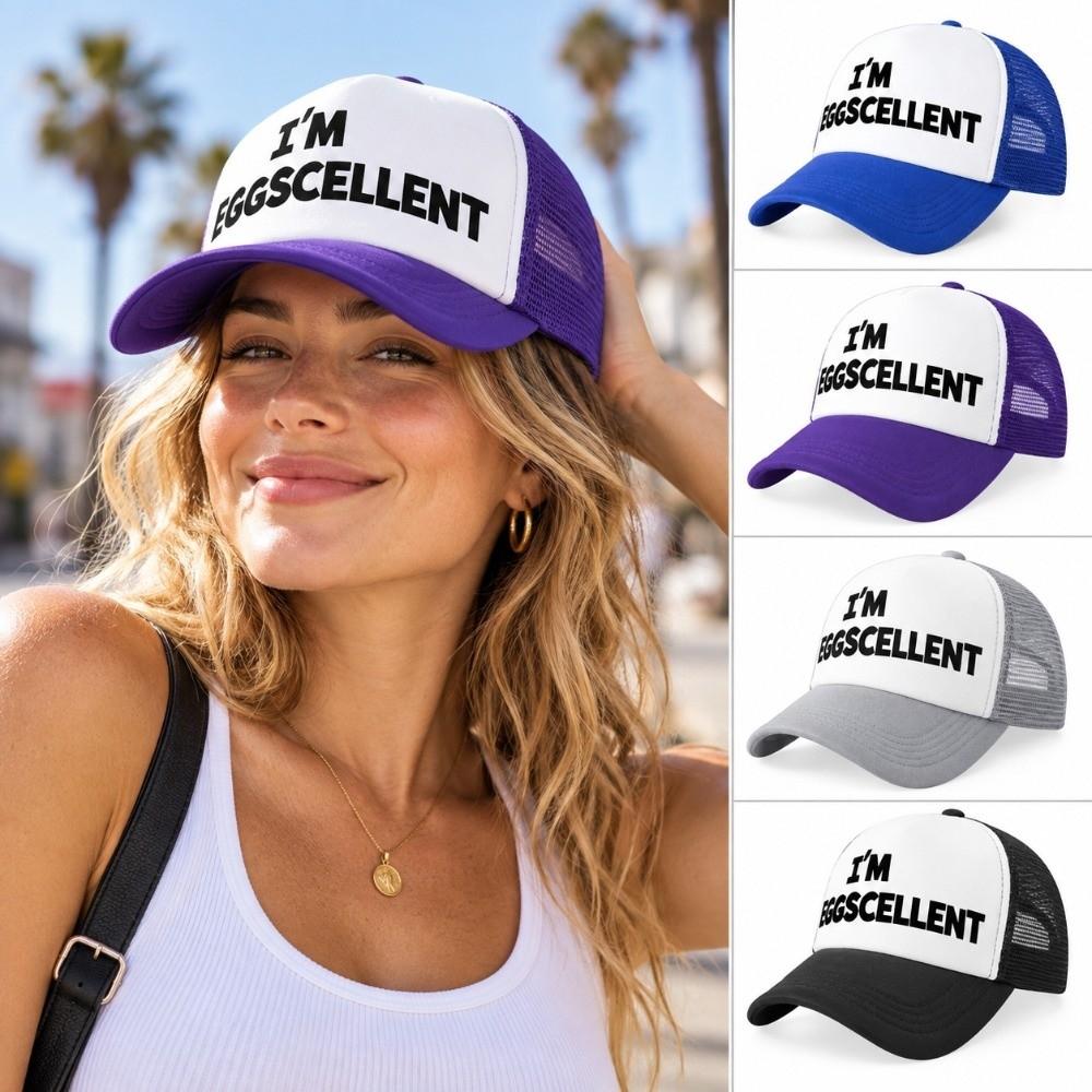 Foam Mesh I'M EGGSCELLENT Trucker Cap Curved Brim Snapback Cap Fashion Golf Hat For Men Women