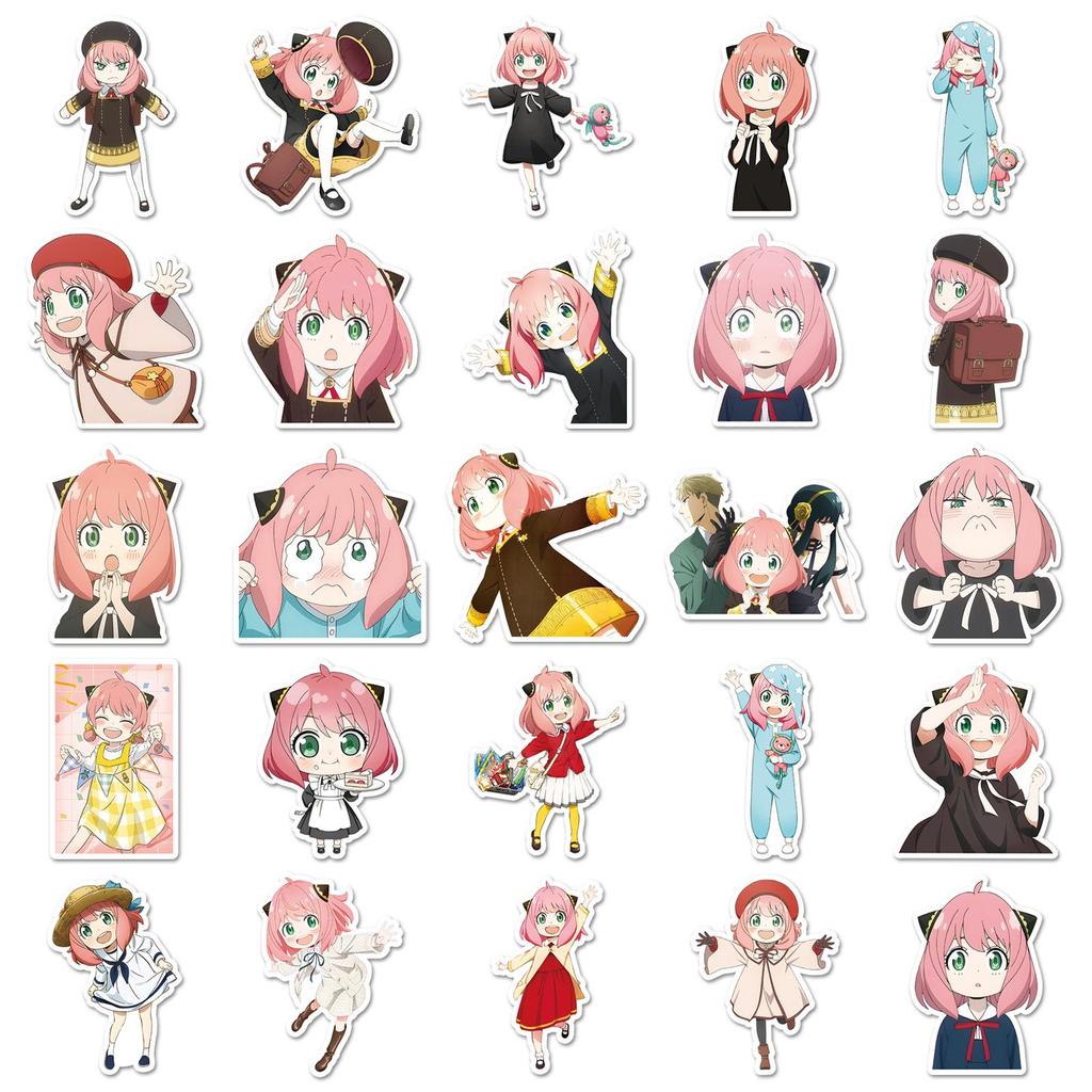 50 Spy X Family Anya Stickers - Japanese Anime Merchandise for Journals, Tea Cups, and Laptops